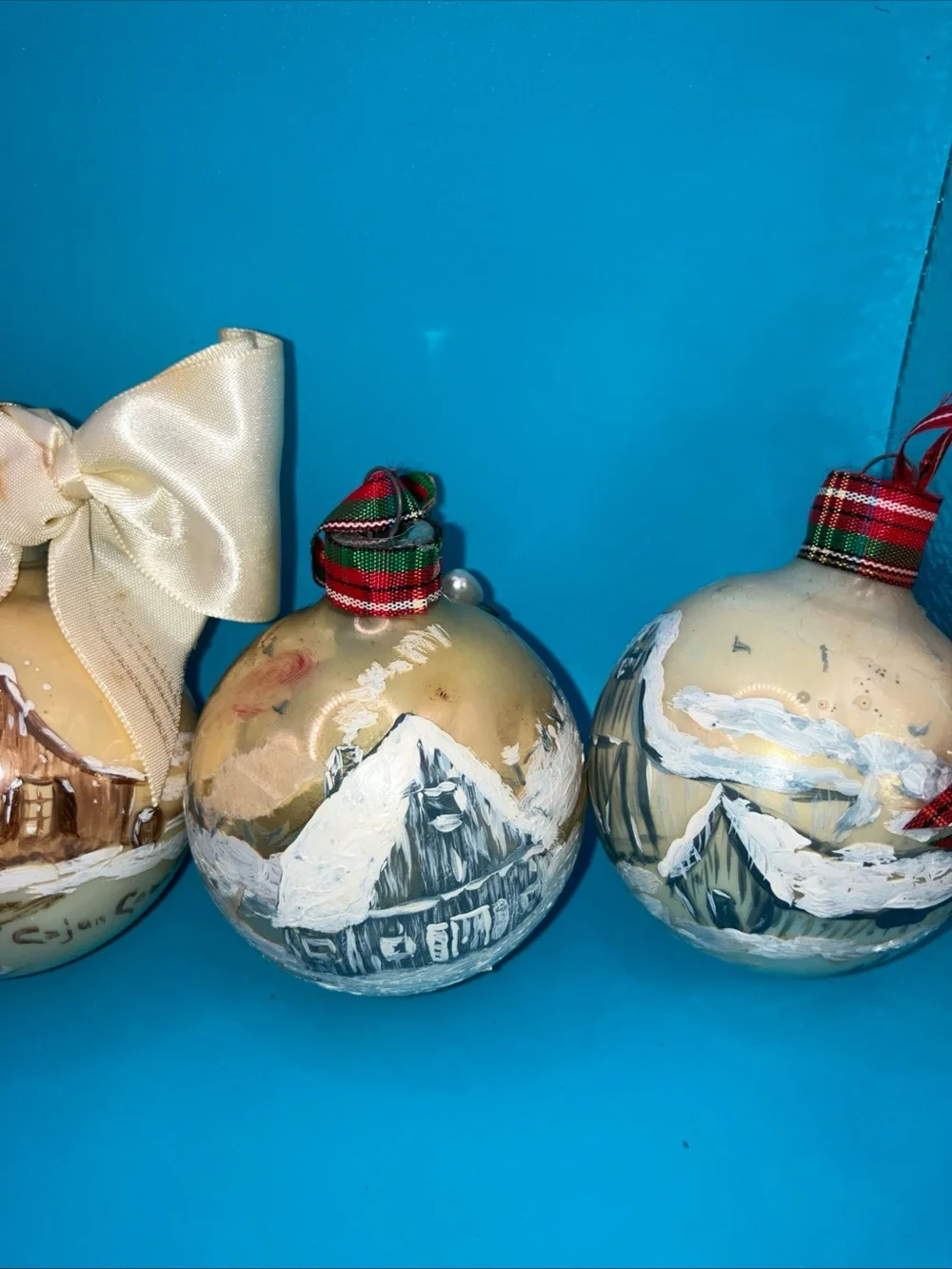 Hand-Painted Gold Holiday Glass Ornaments - Set of 5